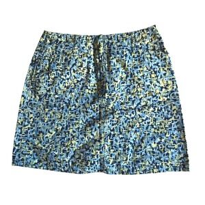 Talbots Petites‎ OpArt Abstract Print Cotton Skirt A-Line Casual Blue Yellow 8